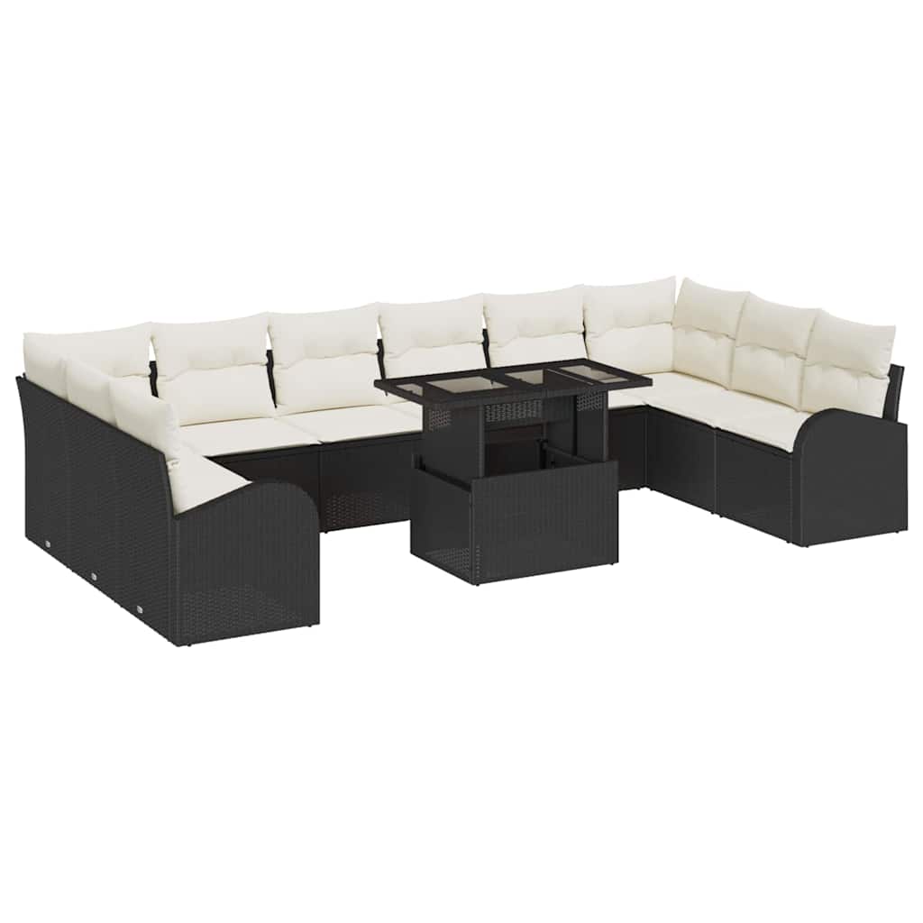 vidaXL Tuinbank Set met kussen 11 pcs Zwart en crème poly rattan