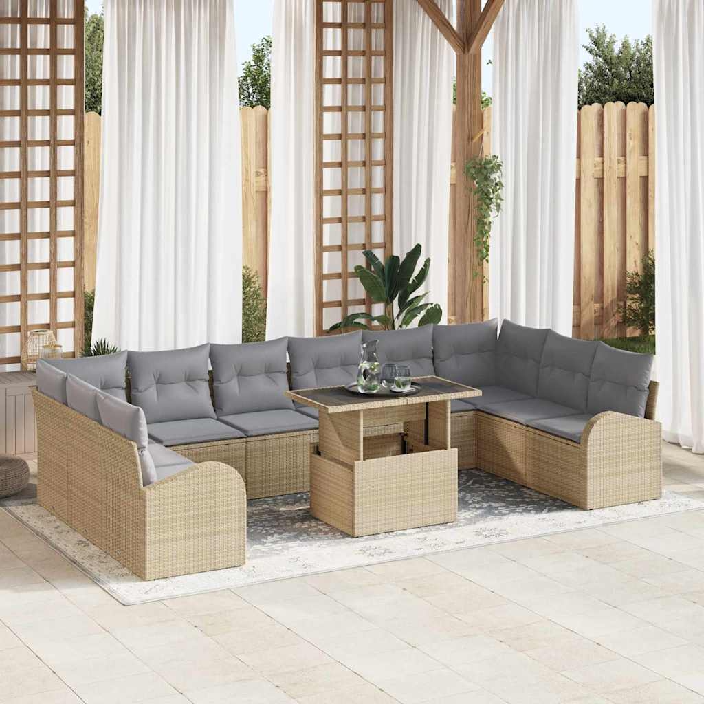 vidaXL Tuinbank Set met kussen 11 pcs Zwart en crème poly rattan