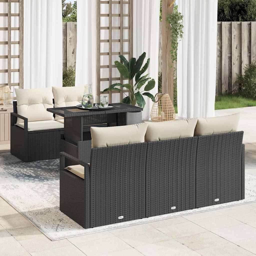 vidaXL Tuinbank Set met opslag met kussen 6 pcs Zwart poly rattan