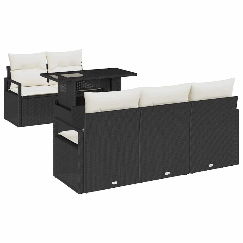 vidaXL Tuinbank Set met opslag met kussen 6 pcs Zwart poly rattan