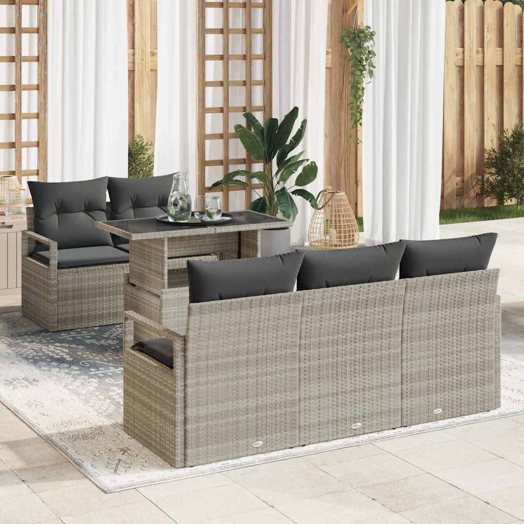 vidaXL Tuinbank Set met opslag met kussen 6 pcs Zwart poly rattan