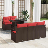 vidaXL Tuinbank Set met opslag 6 pcs Bruin en Rood poly rattan