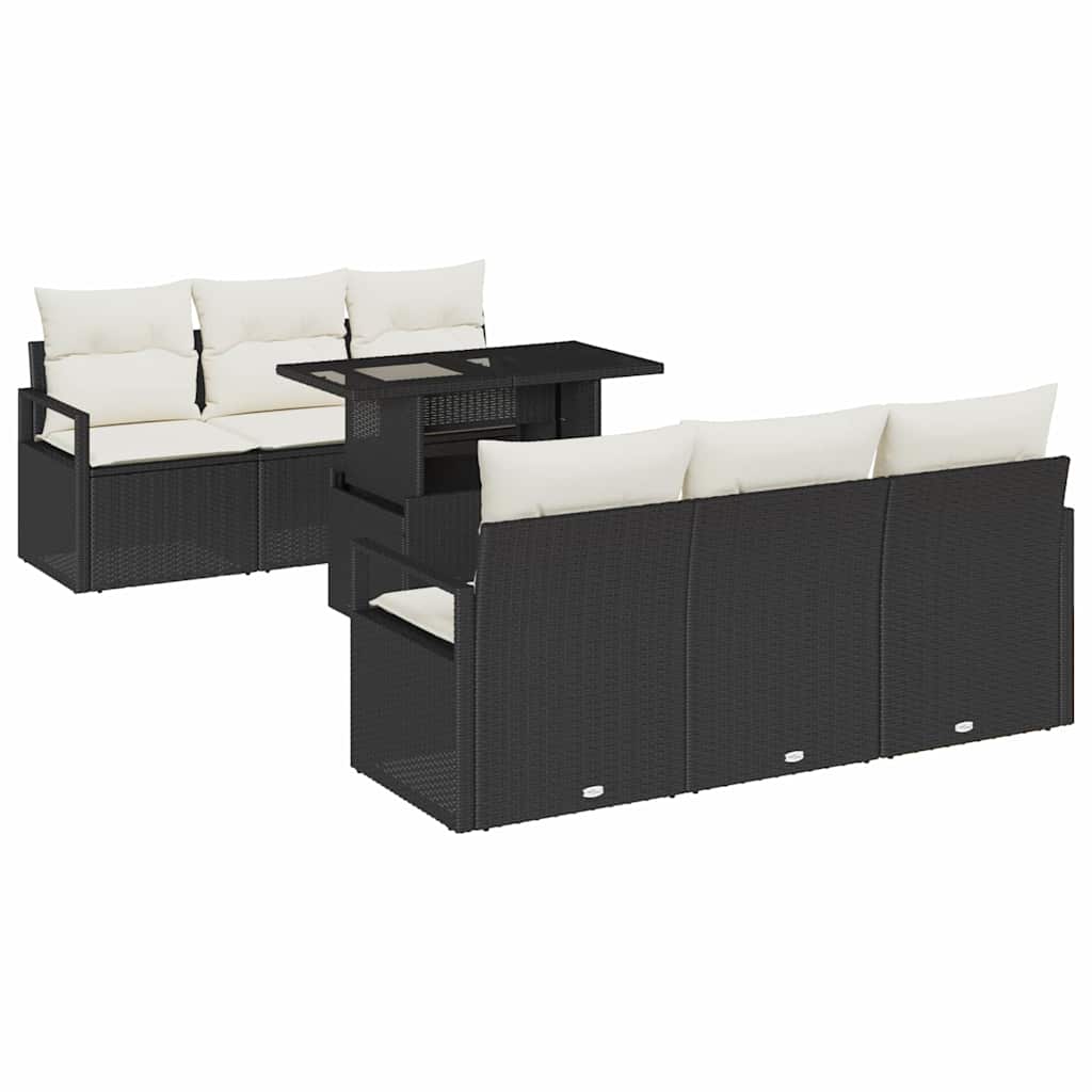 vidaXL Tuinbank Set met opslag 7 pcs Zwart en Crème poly rattan