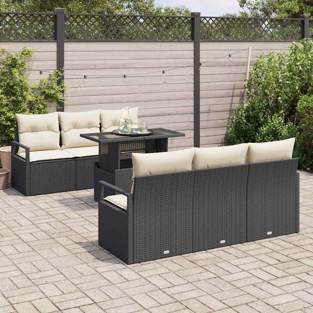 vidaXL Tuinbank Set met opslag 7 pcs Zwart en Crème poly rattan