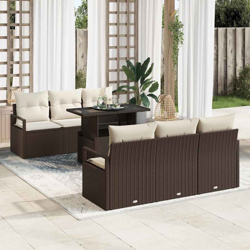 vidaXL Tuinbank Set met opslag 7 pcs Zwart en Crème poly rattan