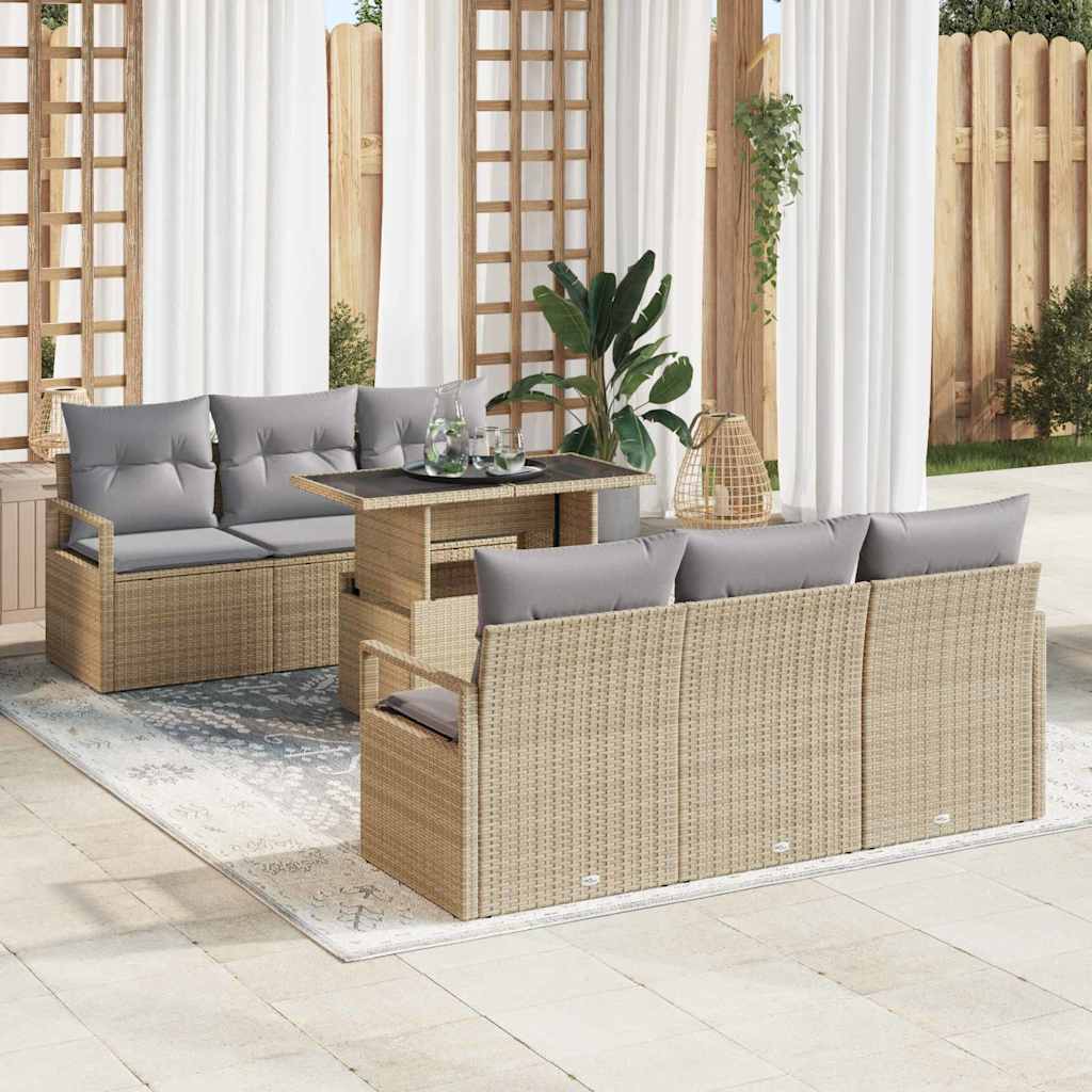 vidaXL Tuinbank Set met opslag 7 pcs Zwart en Crème poly rattan