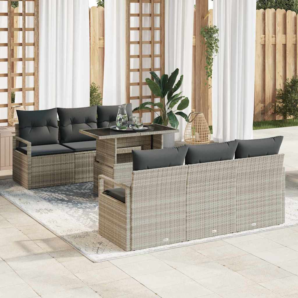 vidaXL Tuinbank Set met opslag 7 pcs Zwart en Crème poly rattan