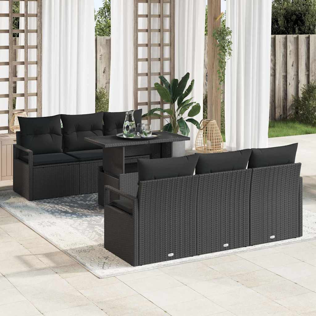 vidaXL Tuinbank Set met opslag 7 pcs Zwart en Crème poly rattan