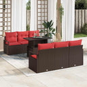 vidaXL Salon de jardin avec coffre de rangement 7 pcs Rotin synthétique Marron et Rouge