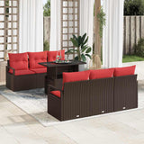 vidaXL Salon de jardin avec coffre de rangement 7 pcs Rotin synthétique Marron et Rouge