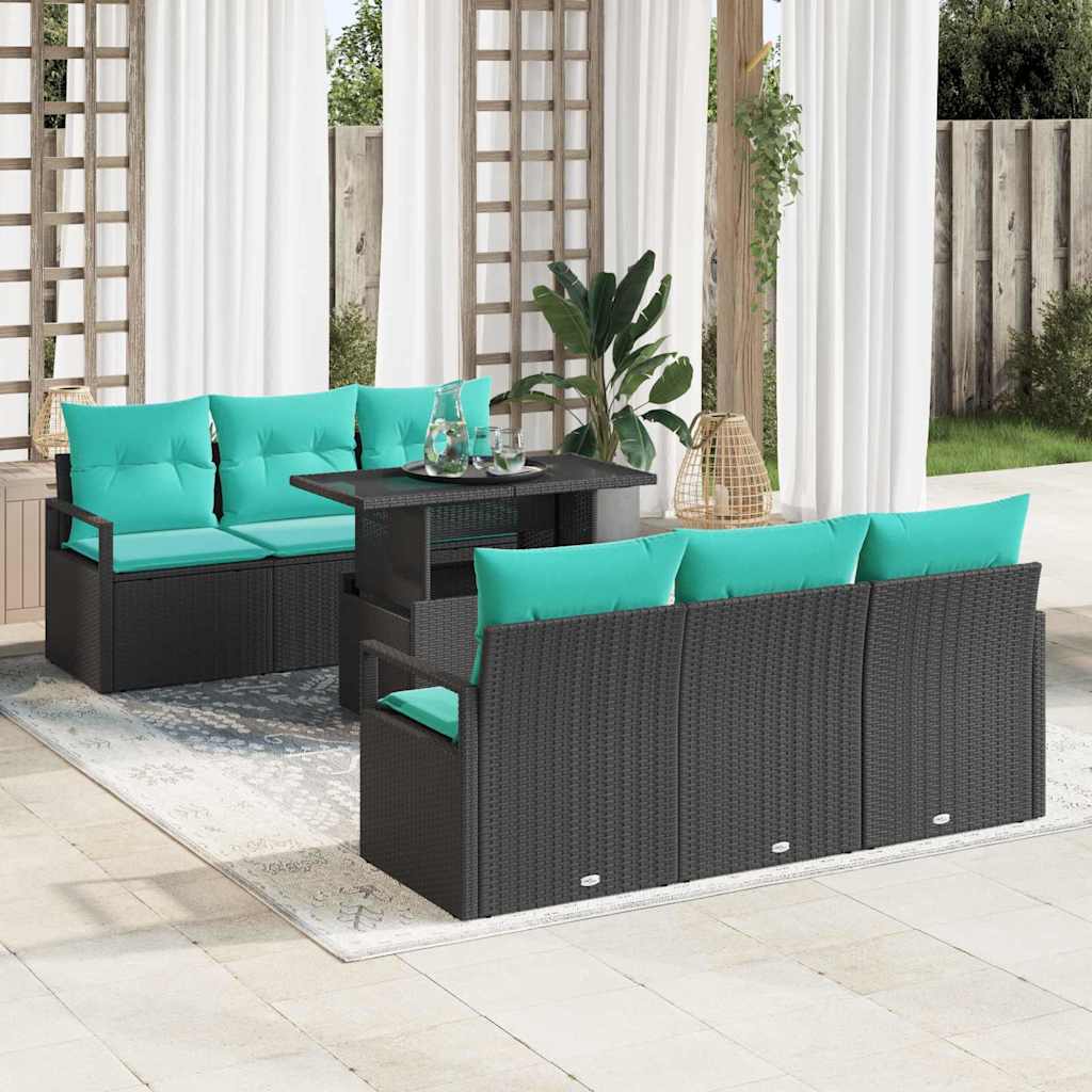 vidaXL Salon de jardin avec coffre de rangement 7 pcs Rotin synthétique Marron et Rouge