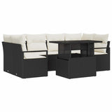 vidaXL Tuinbank Set met opslag met kussen 7 pcs Zwart poly rattan