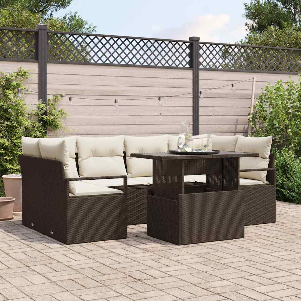 vidaXL Tuinbank Set met opslag met kussen 7 pcs Zwart poly rattan