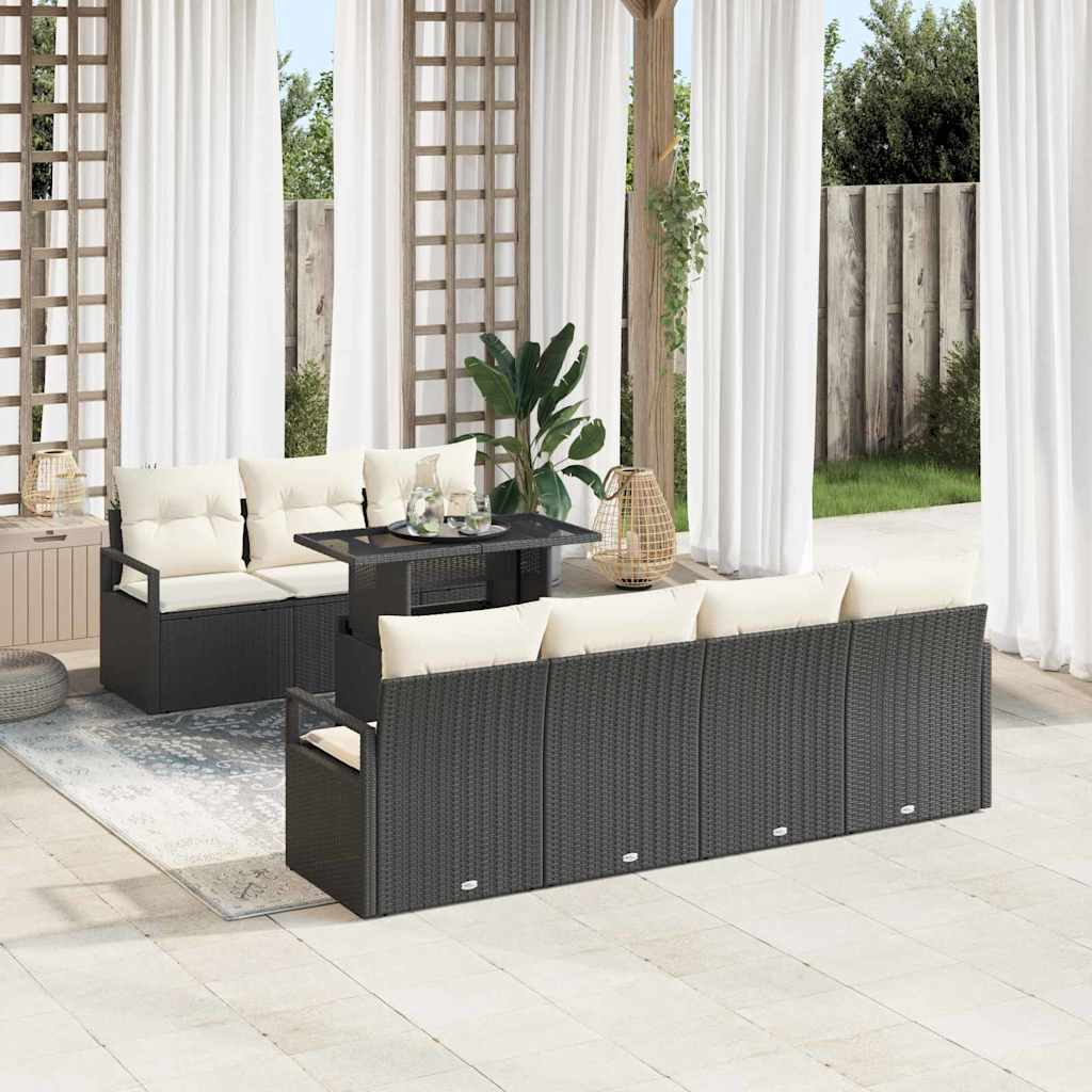 vidaXL Tuinbank Set met opslag 8 pcs Zwart en Crème poly rattan