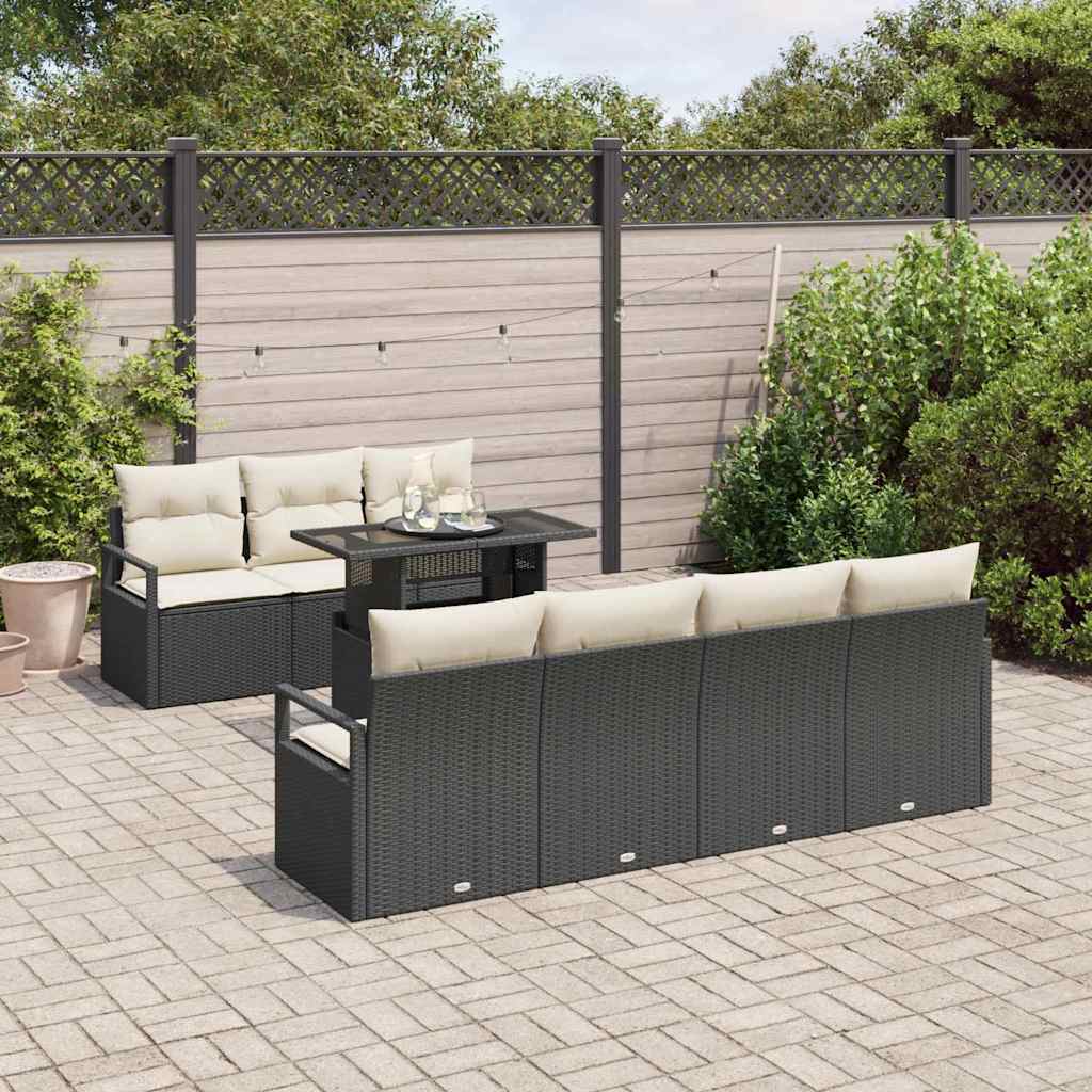 vidaXL Tuinbank Set met opslag 8 pcs Zwart en Crème poly rattan
