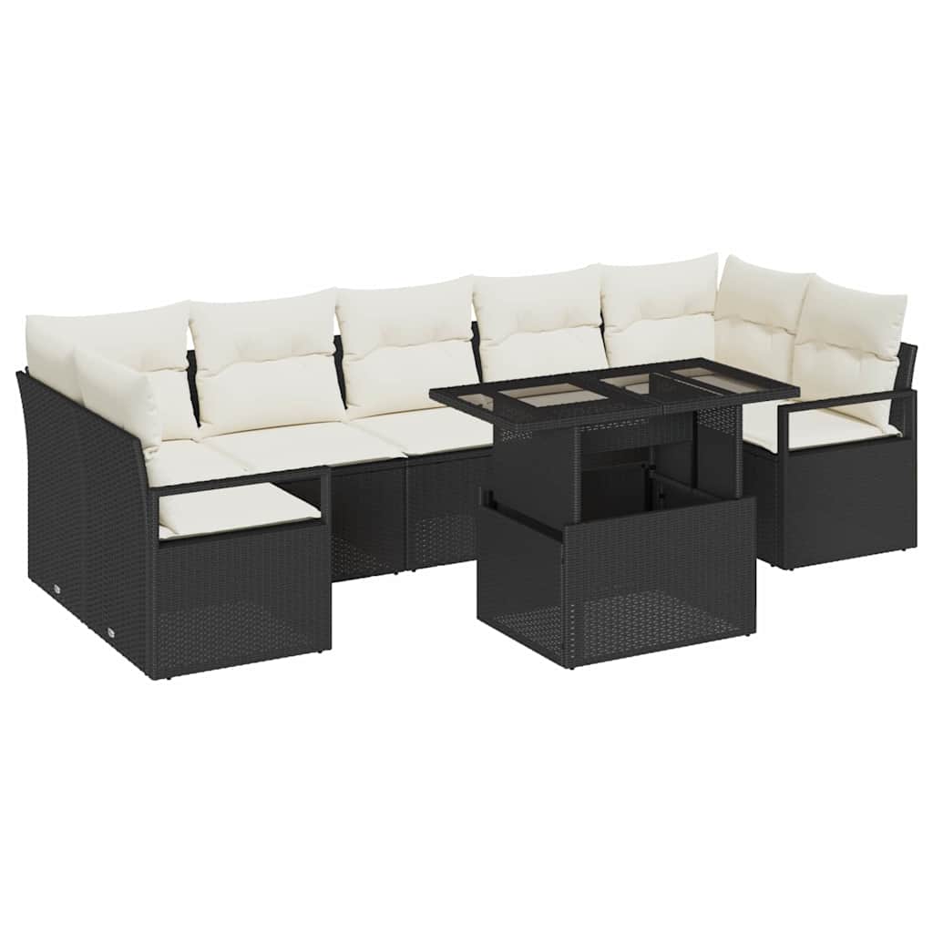 vidaXL Tuinbank Set met kussen 8 pcs Zwart en crème poly rattan