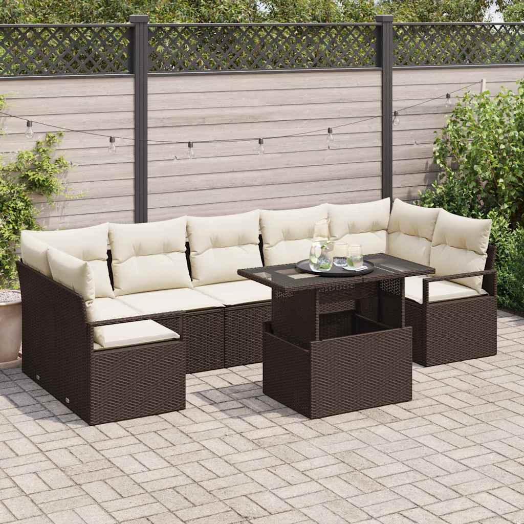 vidaXL Tuinbank Set met kussen 8 pcs Zwart en crème poly rattan