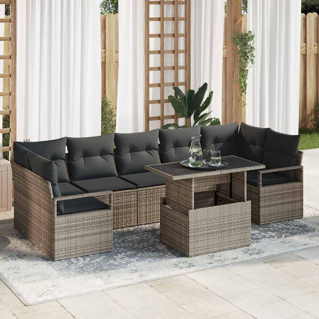 vidaXL Tuinbank Set met kussen 8 pcs Zwart en crème poly rattan
