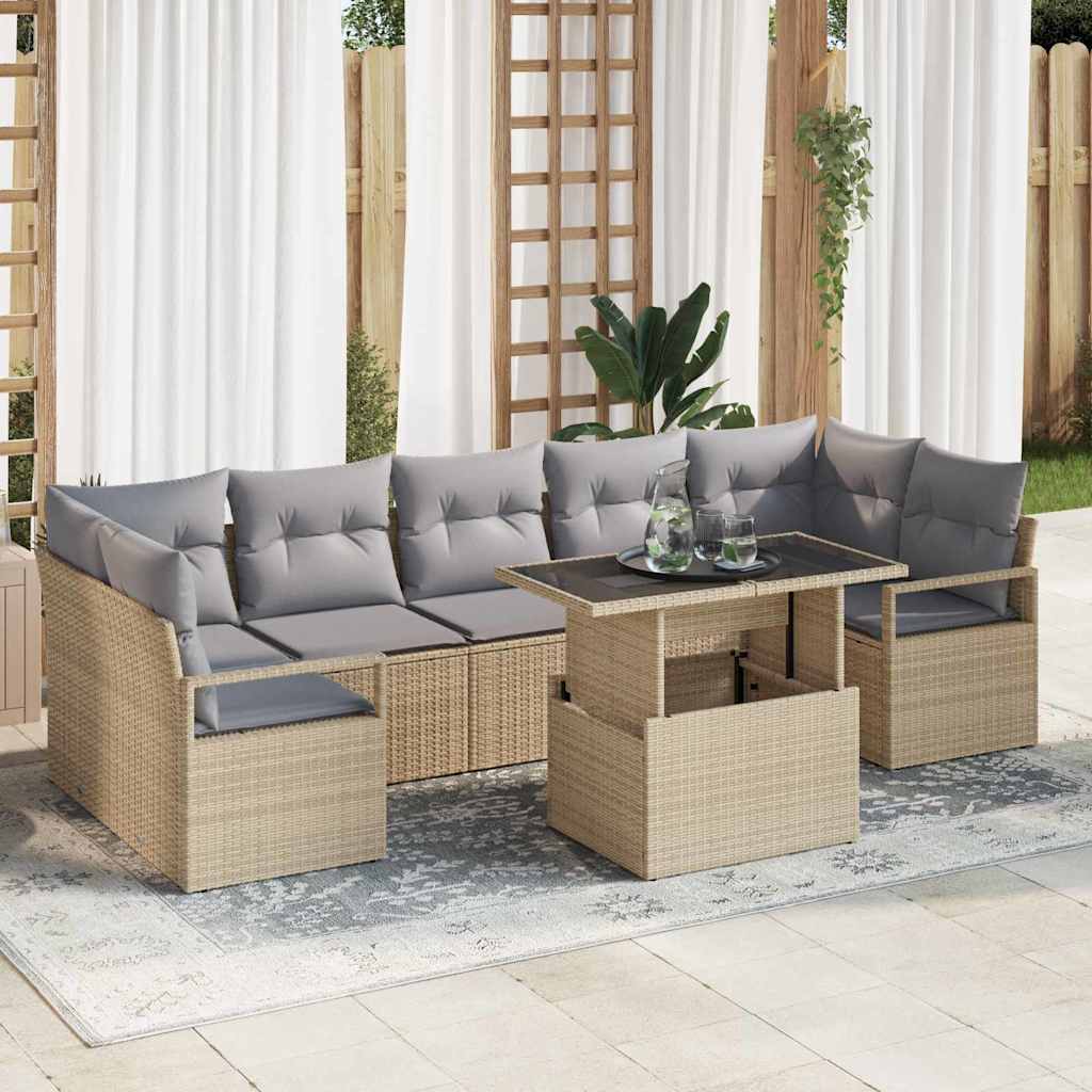 vidaXL Tuinbank Set met kussen 8 pcs Zwart en crème poly rattan