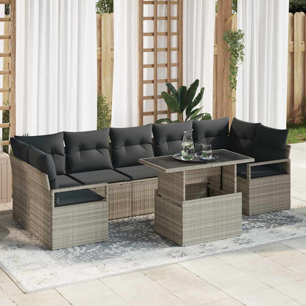 vidaXL Tuinbank Set met kussen 8 pcs Zwart en crème poly rattan