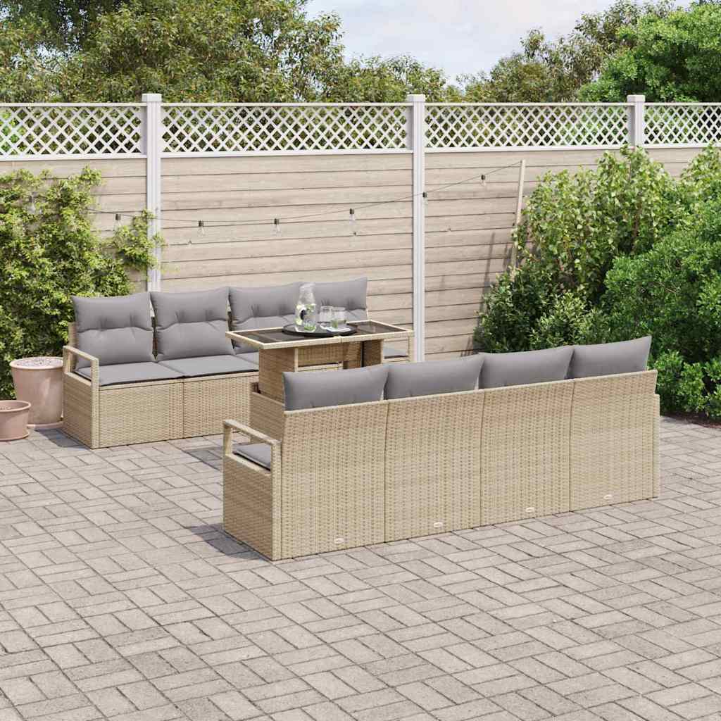 vidaXL Tuinbank Set met opslag 9 pcs Zwart en Crème poly rattan