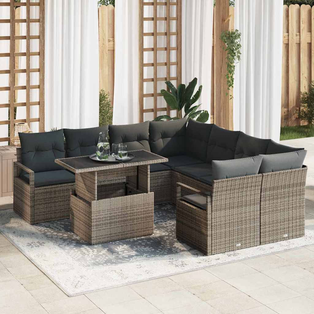 vidaXL Tuinbank Set met opslag 9 pcs Zwart en Crème poly rattan