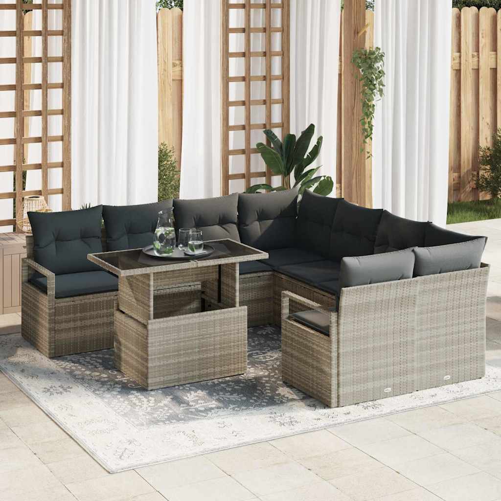 vidaXL Tuinbank Set met opslag 9 pcs Zwart en Crème poly rattan