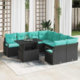 vidaXL Tuinbank Set met opslag 9 pcs Bruin en Rood poly rattan