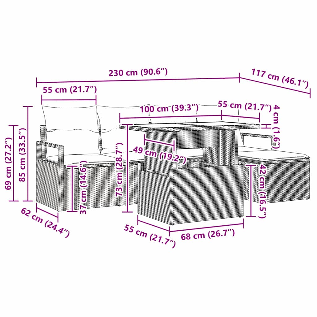 vidaXL Tuinbank Set met opslag 6 pcs Zwart en Crème poly rattan