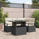 vidaXL Garden Sofa Set with cushions 5 pcs Black and cream poly rattan