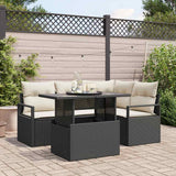 vidaXL Garden Sofa Set with cushions 5 pcs Black and cream poly rattan