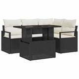 vidaXL Garden Sofa Set with cushions 5 pcs Black and cream poly rattan