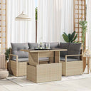 vidaXL Garden Sofa Set with cushions 5 pcs Black and cream poly rattan