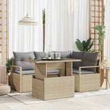 vidaXL Garden Sofa Set with cushions 5 pcs Black and cream poly rattan