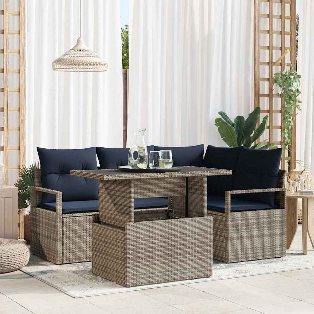 vidaXL Tuinbank Set met opslag 5 pcs Bruin en Rood poly rattan