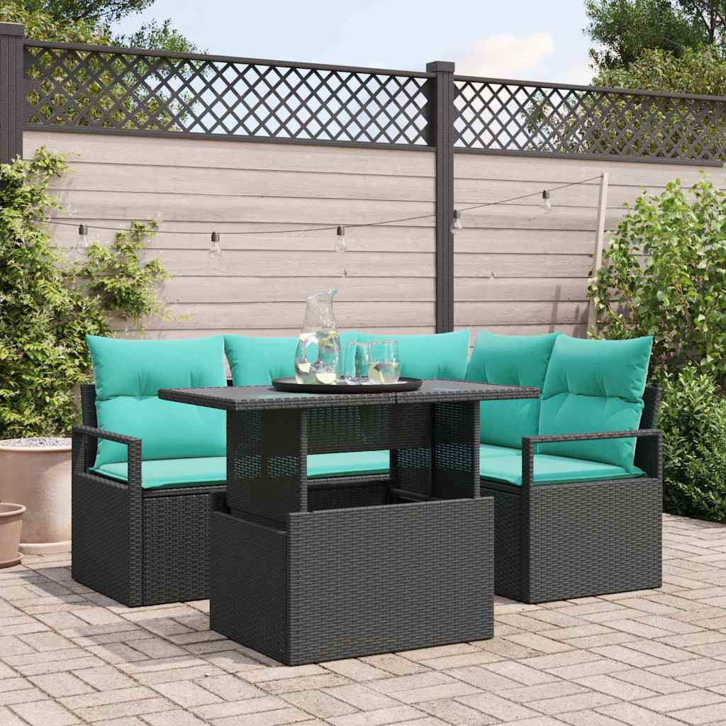 vidaXL Tuinbank Set met opslag 5 pcs Bruin en Rood poly rattan