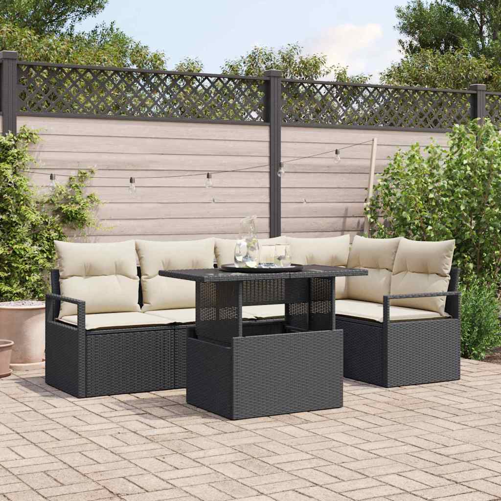 vidaXL Tuinbank Set met opslag 6 pcs Zwart en Crème poly rattan