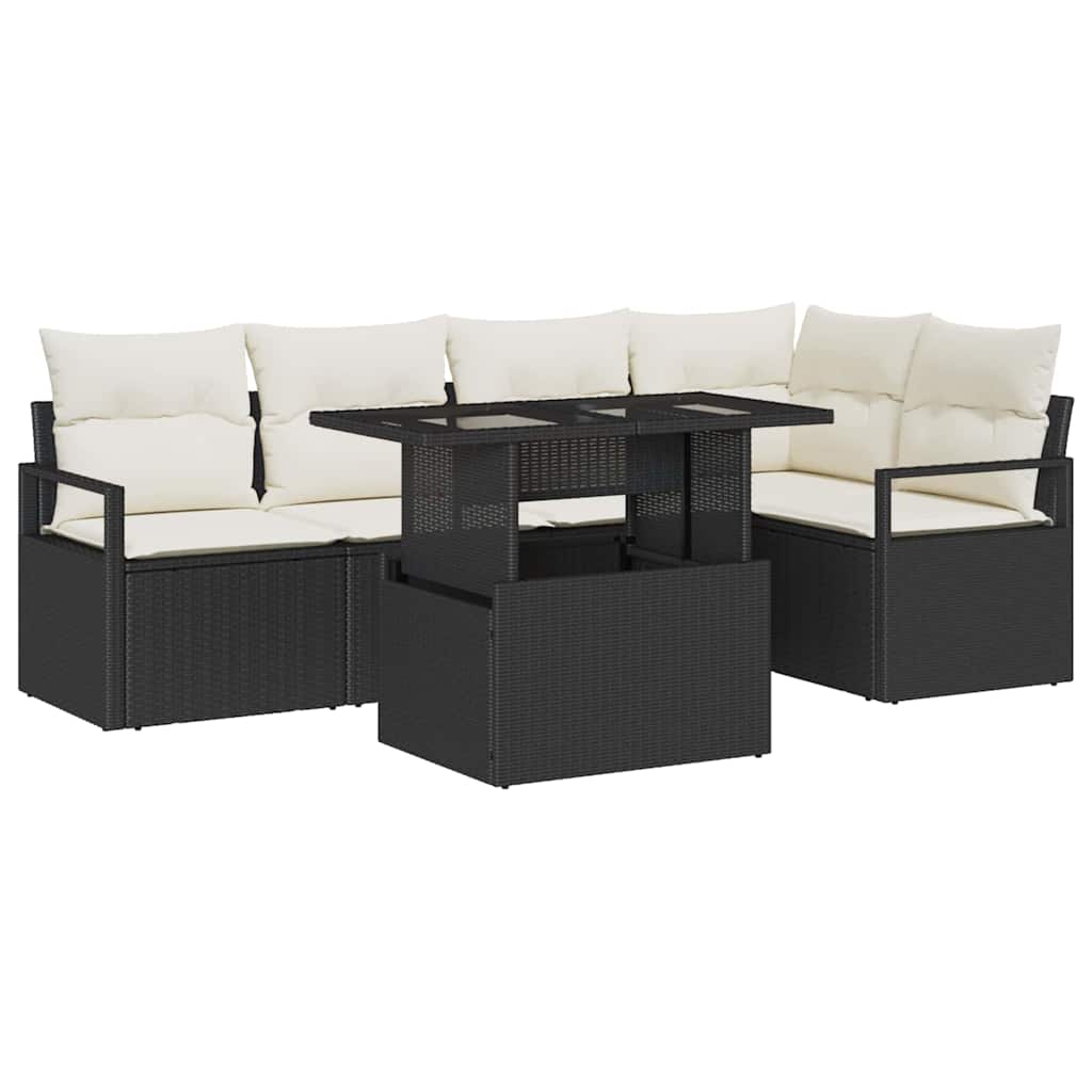 vidaXL Tuinbank Set met opslag 6 pcs Zwart en Crème poly rattan