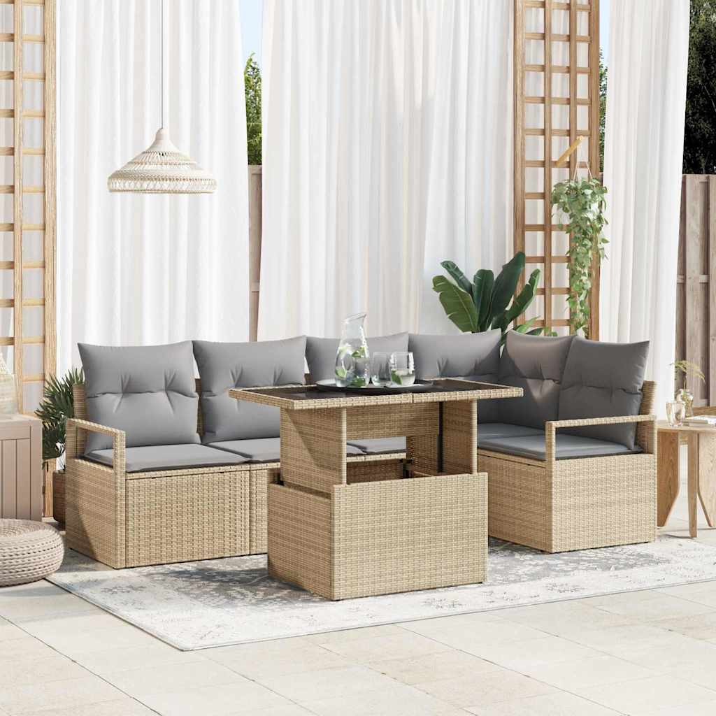 vidaXL Tuinbank Set met opslag 6 pcs Zwart en Crème poly rattan