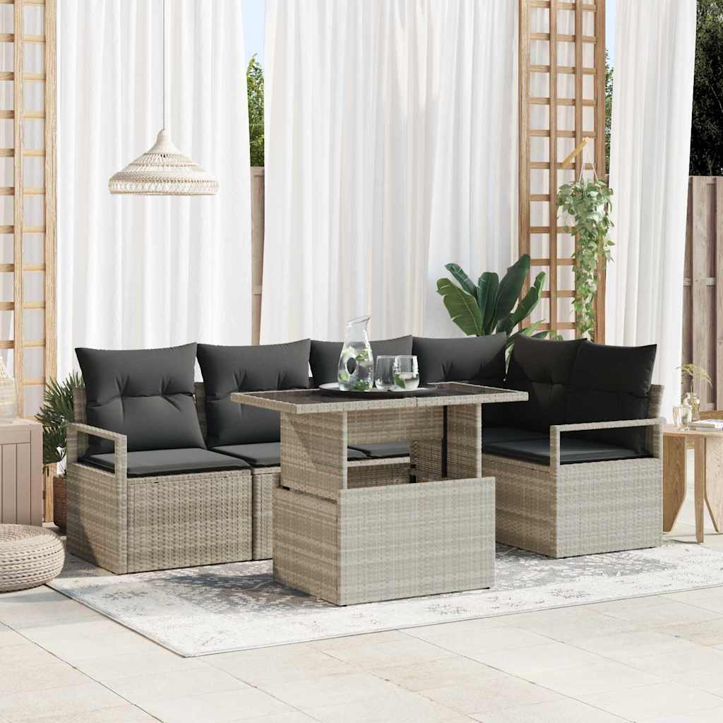 vidaXL Tuinbank Set met opslag 6 pcs Zwart en Crème poly rattan