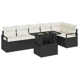 vidaXL Tuinbank Set met kussen 7 pcs Zwart Poly rattan