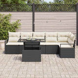 vidaXL Tuinbank Set met kussen 7 pcs Zwart Poly rattan