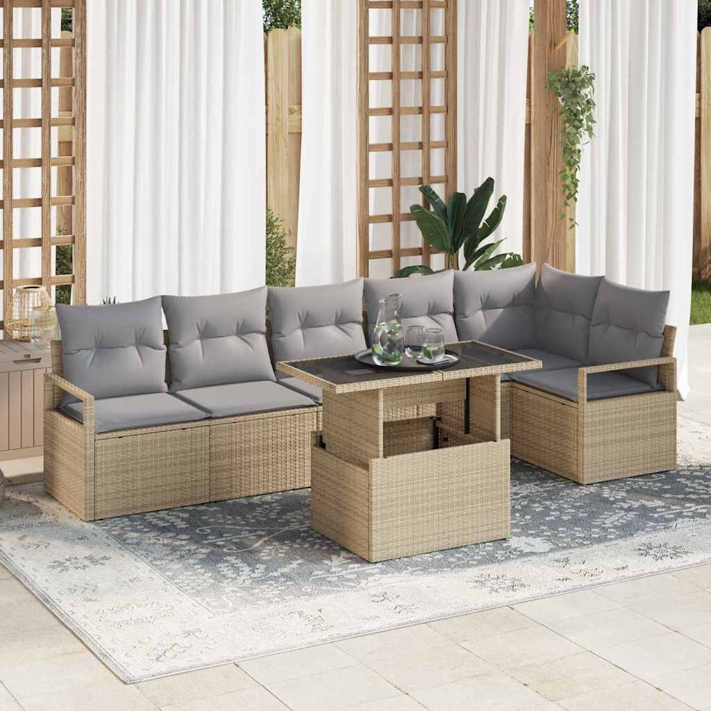 vidaXL Tuinbank Set met kussen 7 pcs Zwart Poly rattan