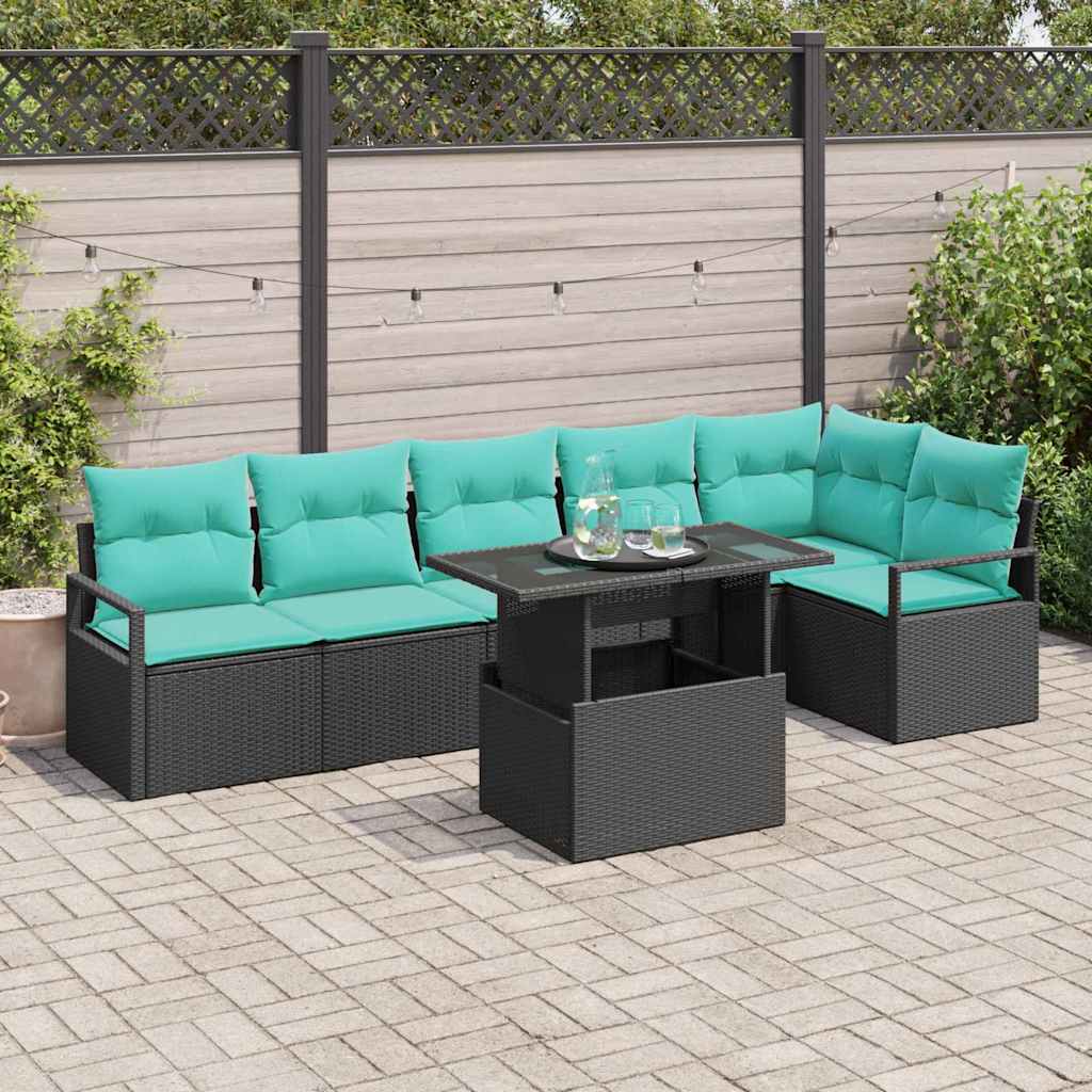 vidaXL Tuinbank Set met opslag 7 pcs Bruin en Rood poly rattan
