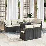 vidaXL Tuinbank Set met kussen 9 pcs Zwart en Crème poly rattan