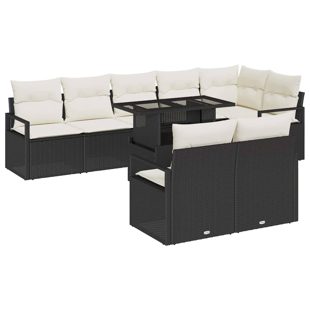 vidaXL Tuinbank Set met kussen 9 pcs Zwart en Crème poly rattan