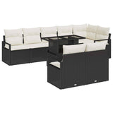 vidaXL Tuinbank Set met kussen 9 pcs Zwart en Crème poly rattan