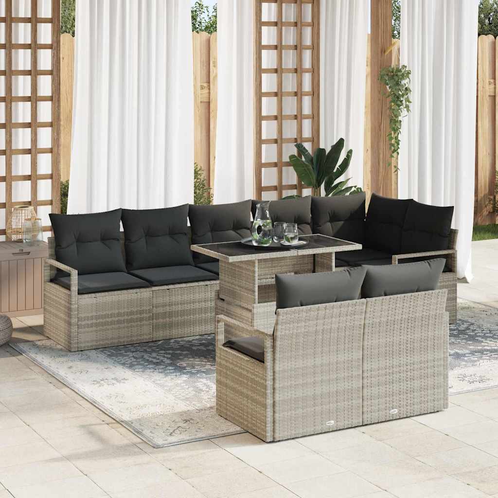 vidaXL Tuinbank Set met kussen 9 pcs Zwart en Crème poly rattan