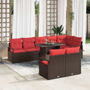 vidaXL Tuinbank Set met opslag 9 pcs Bruin en Rood poly rattan