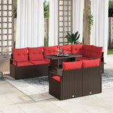 vidaXL Tuinbank Set met opslag 9 pcs Bruin en Rood poly rattan